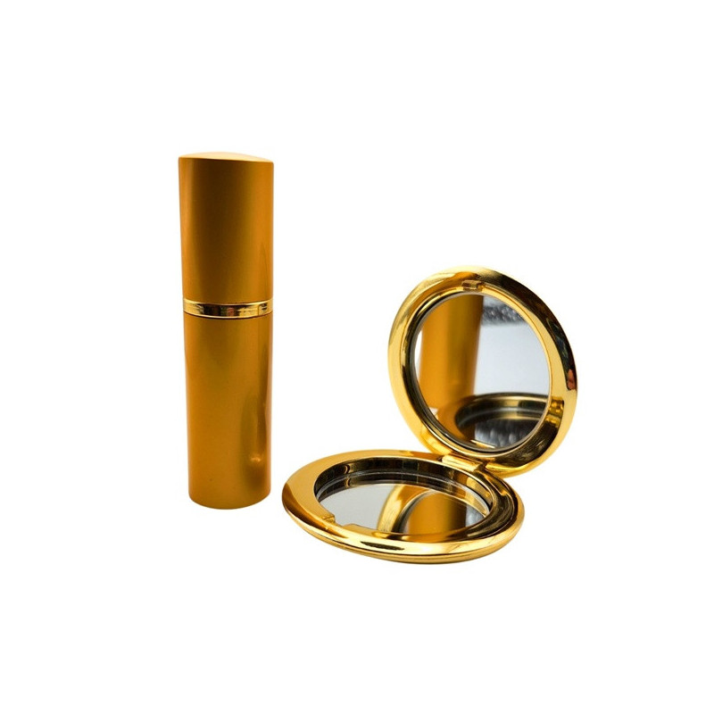 Arany kozmetikai tükör + METAL GOLD, arany színű 10 ml-es utántölthető parfümszóró szettben