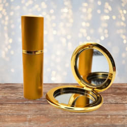 Arany kozmetikai tükör + METAL GOLD, arany színű 10 ml-es utántölthető parfümszóró szettben