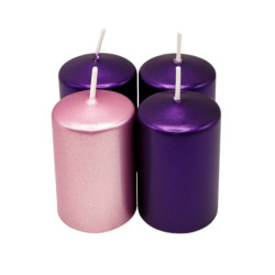 Adventi gyertya metál színű 3 db lila + 1 db rózsaszín 4x6 cm 4 db/csomag