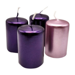 Adventi gyertya metál színű 3 db lila + 1 db rózsaszín 4x6 cm 4 db/csomag