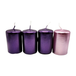 Adventi gyertya metál színű 3 db lila + 1 db rózsaszín 4x6 cm 4 db/csomag