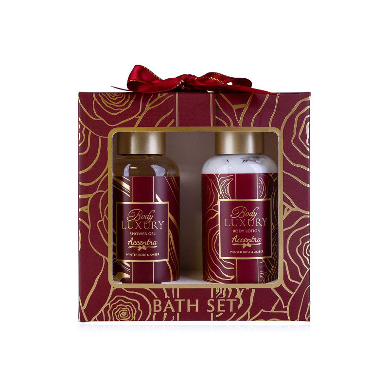 Kozmetikai ajándékcsomag * BODY LUXURY * díszdobozban fürdőszett, 2 db-os téli rózsa és ámbra * borostyán illattal