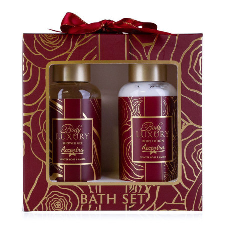 Kozmetikai ajándékcsomag * BODY LUXURY * díszdobozban fürdőszett, 2 db-os téli rózsa és ámbra * borostyán illattal