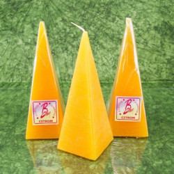 Citrom illatú gyertya * piramis - rusztikus 15 cm