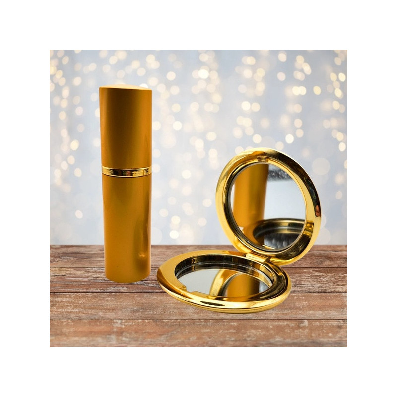 Arany kozmetikai tükör + METAL GOLD, arany színű 10 ml-es utántölthető parfümszóró szettben