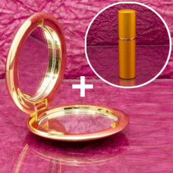 Arany kozmetikai tükör + METAL GOLD, arany színű 10 ml-es utántölthető parfümszóró szettben
