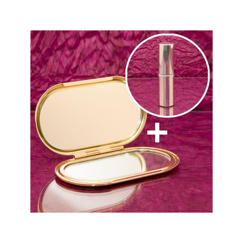 Ezüst/arany ovális kozmetikai tükör + ezüst 6 ml utántölthető parfümszóró szettben