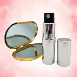 Ezüst/arany ovális kozmetikai tükör + ezüst 6 ml utántölthető parfümszóró szettben