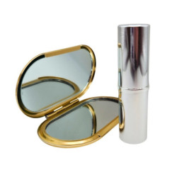Ezüst/arany ovális kozmetikai tükör + ezüst 6 ml utántölthető parfümszóró szettben