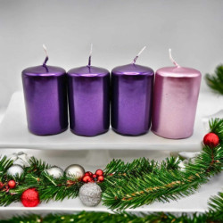 Adventi gyertya metál színű 3 db lila + 1 db rózsaszín 4x6 cm 4 db/csomag