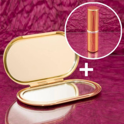 Fekete/arany ovális kozmetikai tükör + arany 6 ml utántölthető parfümszóró szettben