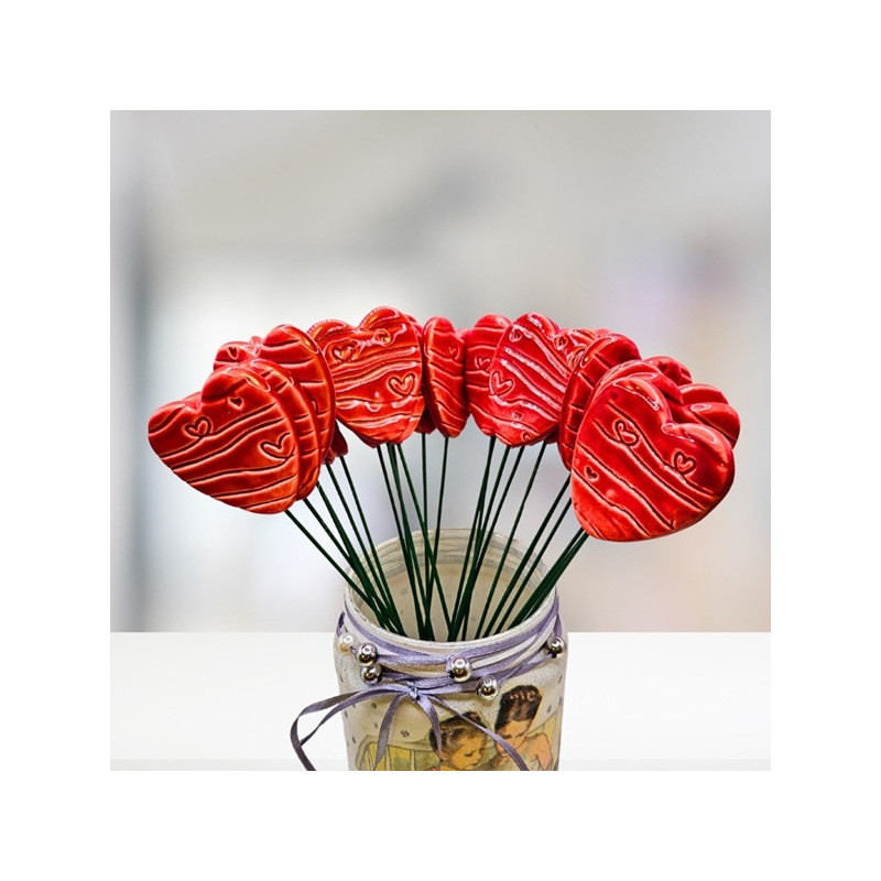 Kerámia dekor-szív * piros, különleges mintázattal