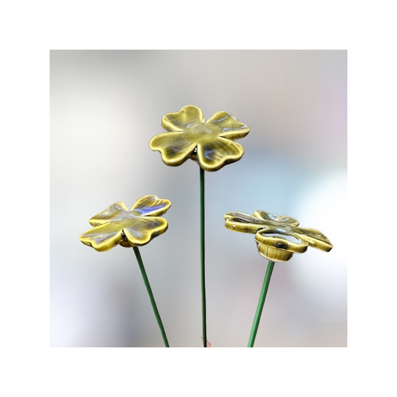 Kerámia 4-levelű lóhere * olajzöld * dísz