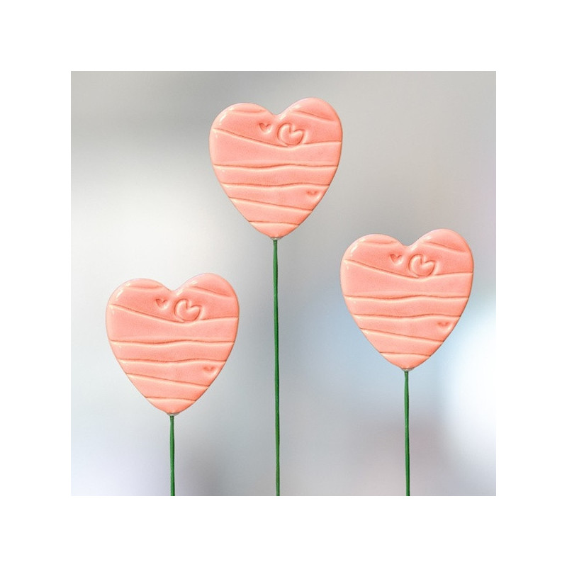 Kerámia dekor-szív * pink, különleges mintázattal