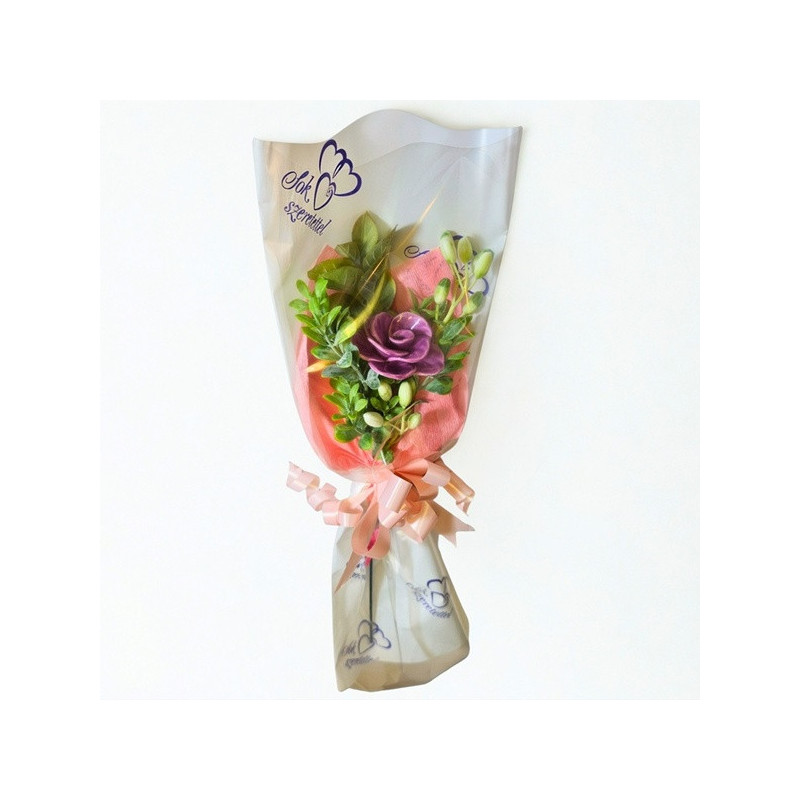 Kézzel készült kerámia virágcsokor * 1 szál rózsa, díszcsomagolásban