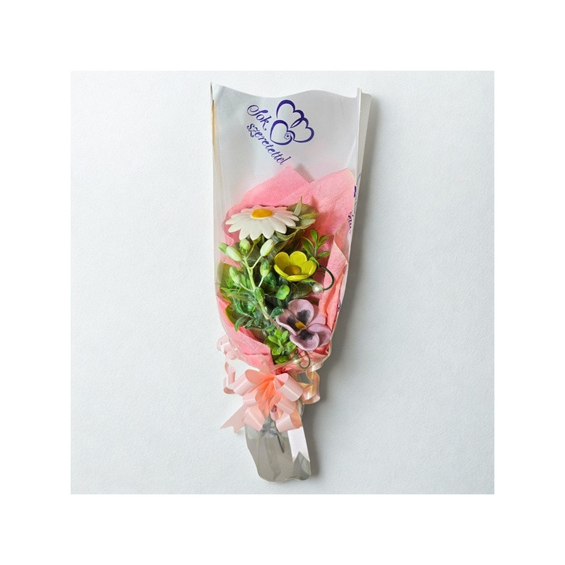 Kézzel készült kerámia virágcsokor * 3 szál virág, díszcsomagolásban