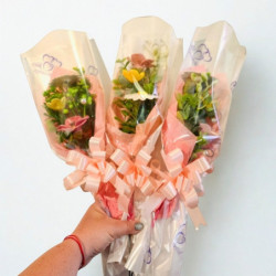 Kézzel készült kerámia virágcsokor * 3 szál virág, díszcsomagolásban