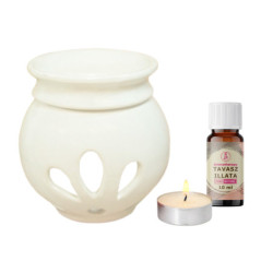 ”LILIOM” aromalámpa + 1db 10 ml illóolaj + mécses, ajándékcsomag, díszcsomagolásban
